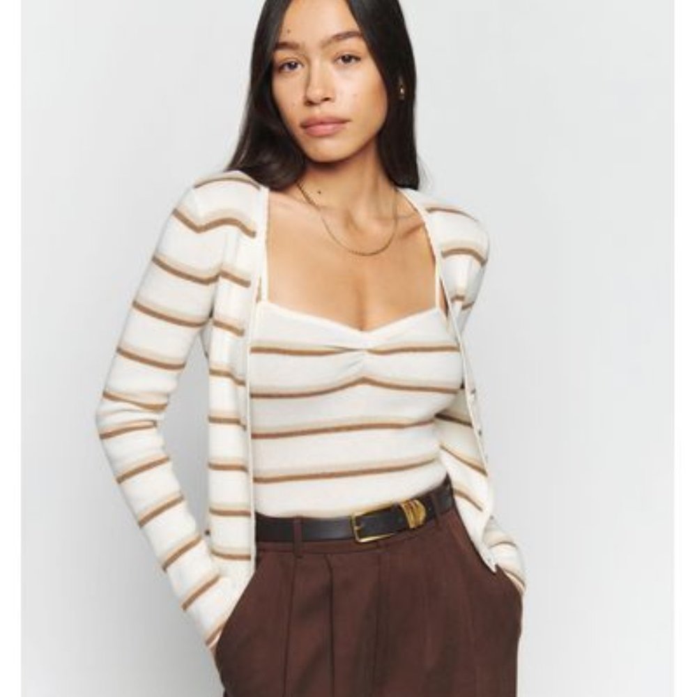 Reformation Adrien Stripe Ava Cashmere Cardigan - Size Medium